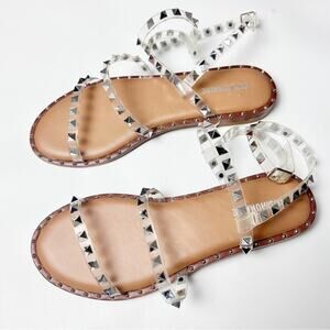 Cushionaire Women’s Tatum Clear Studded Memory Foam Sandals Sz 6.5